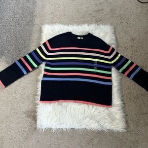 Women's Navy Multicolor Striped Crewneck Sweater NWOT 100% cotton oversized S